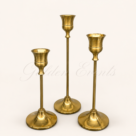 3 Pcs Gold Metal 9" 8" 6.5" Candle Holder