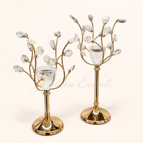 2 Pcs Gold Base With Leaves 16" 14" Candle Holder
