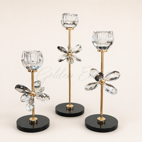 3 Pcs Black And Crystal 12" 10" 8" Candle holder