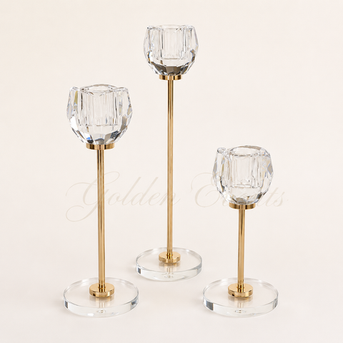 3 Pcs Gold Glass 10" 8" 6" Candle Holder