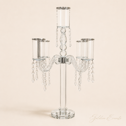 Glass 24" Tall Candelabra w/ 5 Candles