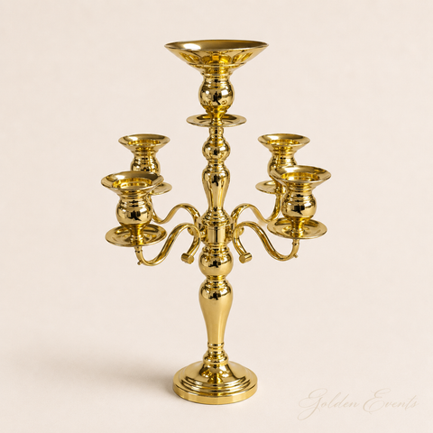 Gold Metal 26" Tall Candelabra w/ 5 Candles