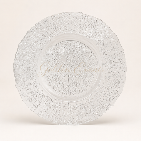 Glass Clear Ornate Floral 13" Charger