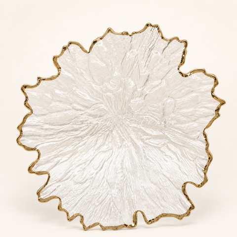 Glass Clear Gold Leaf Edge 13" Charger