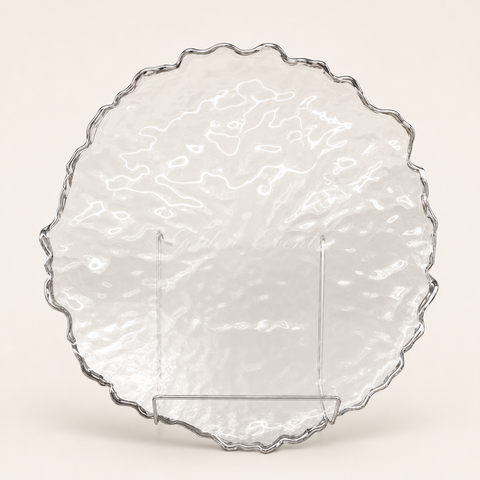 Glass Clear Silver Rim 13" Charger