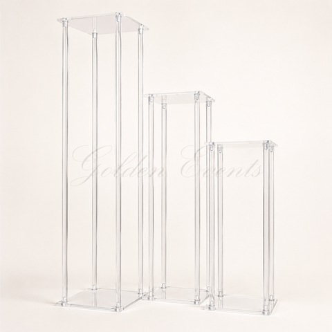 3 Pcs Acrylic Square 39" 31" 23" Flower Stands