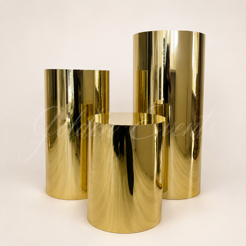 3 Pcs Cylindrical Gold 36" 28" 19" Flower Stands