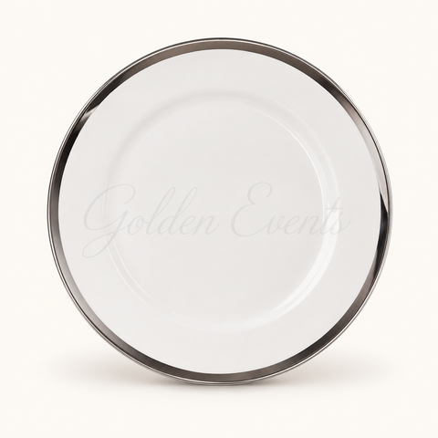 Glass White w/ Silver Rim 11" Dinner Plate