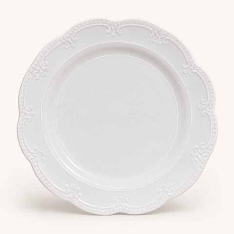 Glass White Scalloped 11" Dinner Plate
