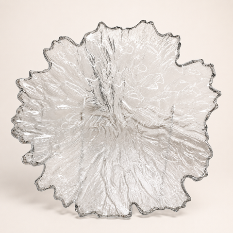 Glass Clear Silver Leaf Edge 13" Charger