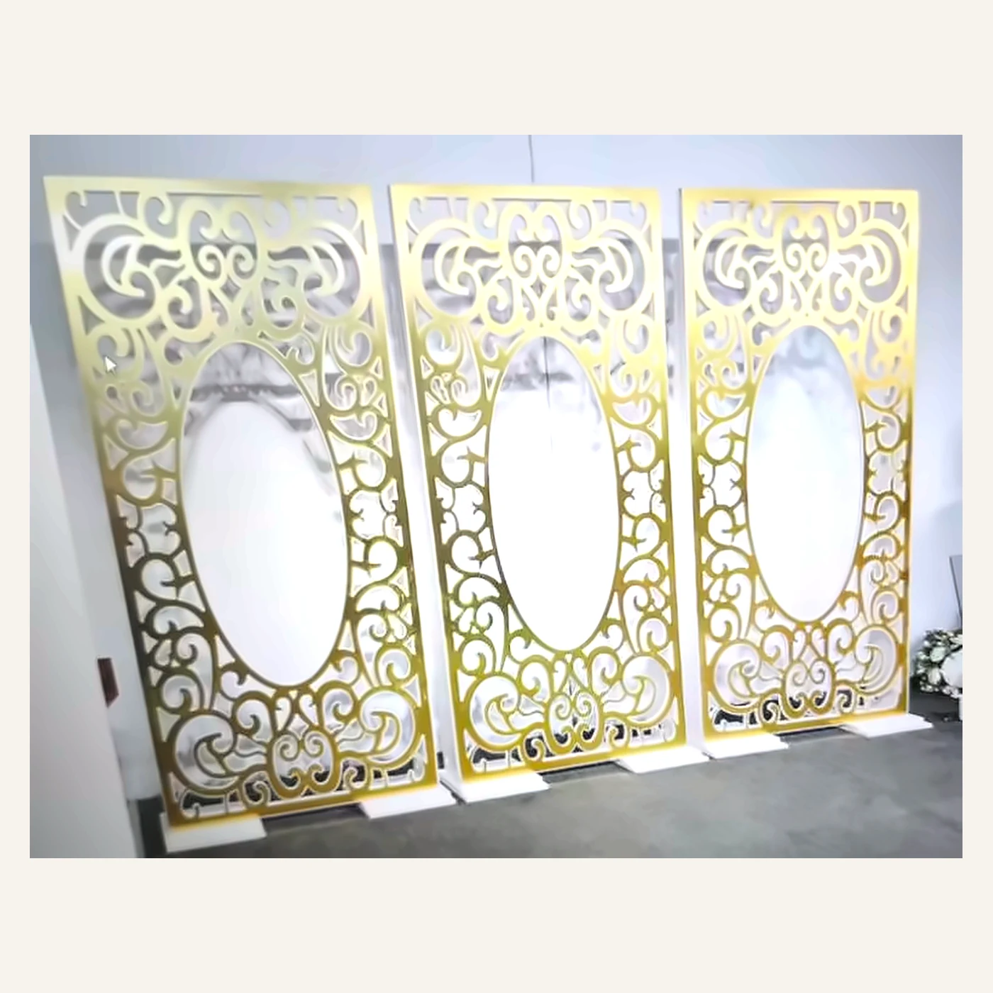 3 Pcs Gold Filigree Oval Panel Backdrop
