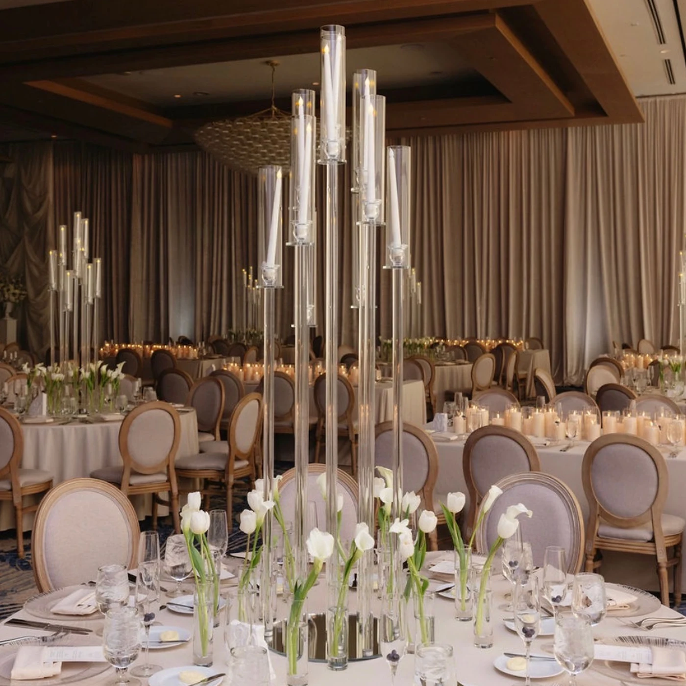 Clear Glass Candelabra w/ 10 Candles